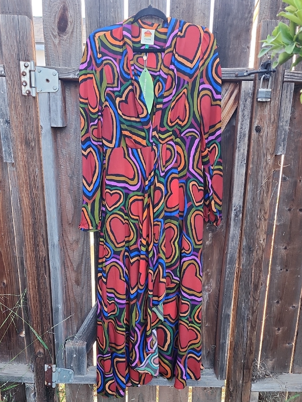 New FARM Rio Rainbow Wild Hearts Maxi Dress